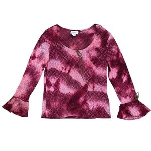 Y2K Pink Tie-Dye Bell Sleeve Blouse XL
